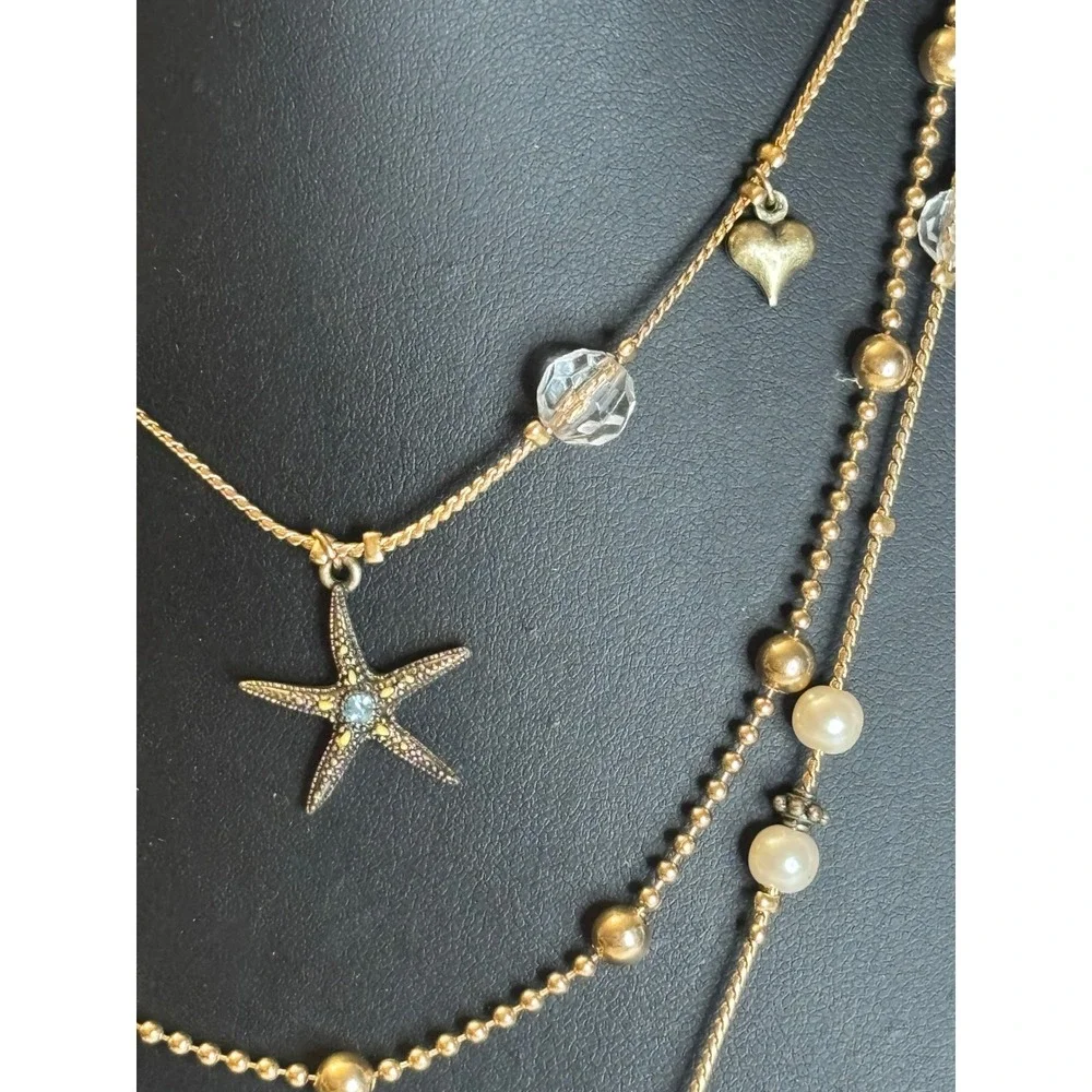 Betsey Johnson Nautical Necklace Vintage Multi Strand Crab Starfish Skull 19